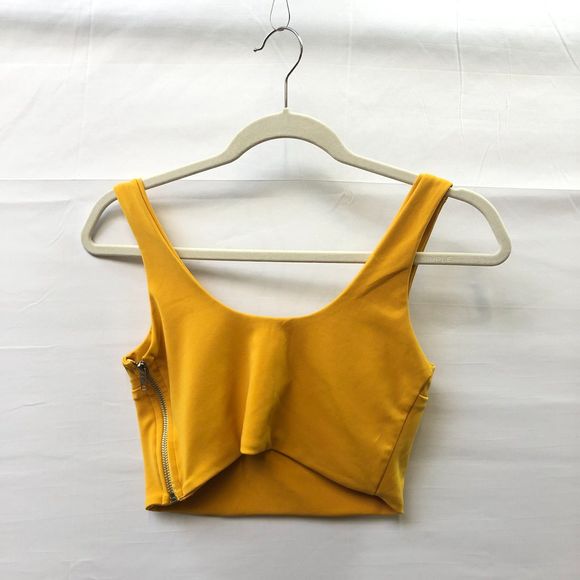 Ceylon Mustard Cotton Blend Yellow Split Deep V Crop Tank Top Small Side Zipper - Picture 4 of 9